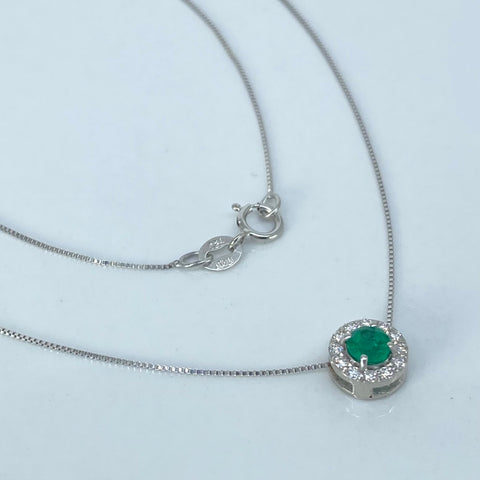 Set Cadena Veneciana + Dije Esmeraldas y Diamantes Oro blanco 1,6 Gr / 0,5 mm / 40 Cm †