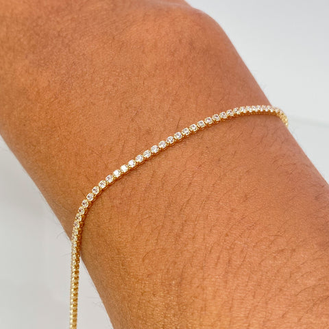 Pulso ● Mini Tennis Circones Blancos Oro amarillo 18k +4 / 1,9 Gr / 1,5 mm / 17,7 Cm
