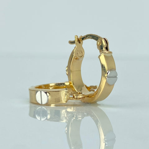 Candongas Tornillos Oro amarillo y Oro blanco 18k 1,95 Gr / 1,8 Cm