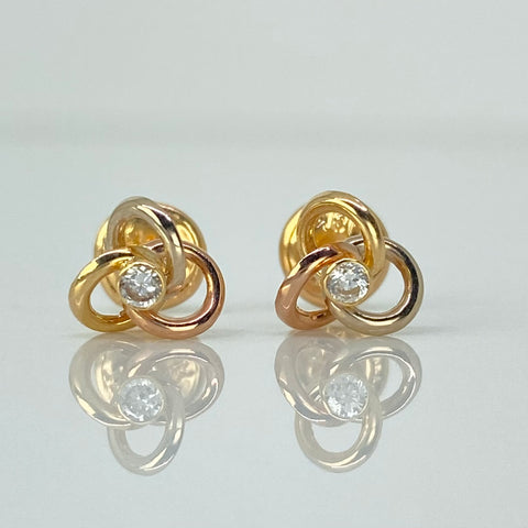 Topos Nudo Circon Blanco Tres oros 18k 0,8 Gr / 6,5 mm