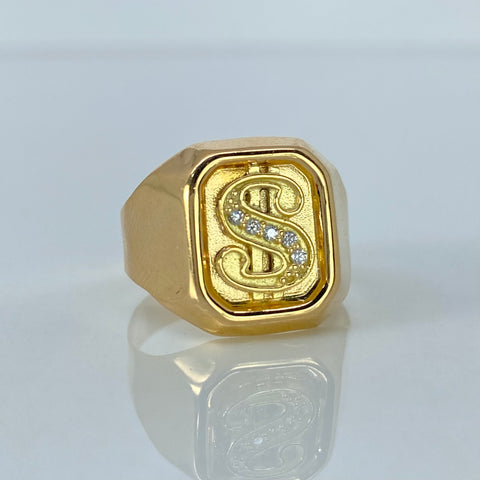 Anillo Sello Signo Dolar Circones Blancos Oro amarillo / Talla 8 3/4 / 3,75 Gr †