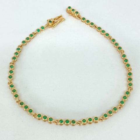 Pulso Circones Verdes 3x1 Oro amarillo 18k +1 / 6,8 Gr / 2,6 mm / 18,5 Cm †
