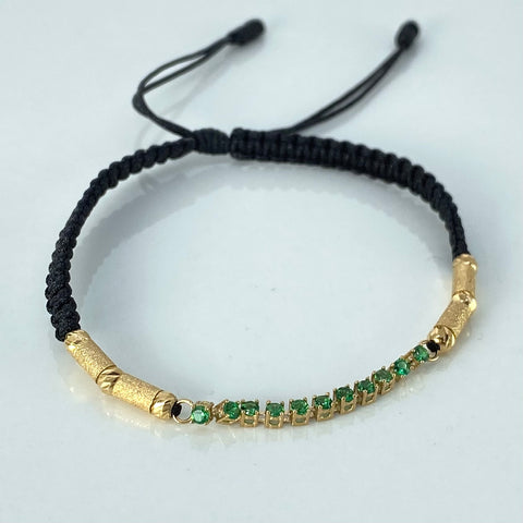 Pulsera tejida Herraje Circones Verdes / BD 6uni 3mm / Cilindros Hilo Negro Oro amarillo 1,38 Gr †