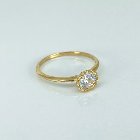Anillo Solitario Circon Blanco Oro amarillo 18k / Talla 6 1/4 / 1,6 Gr †