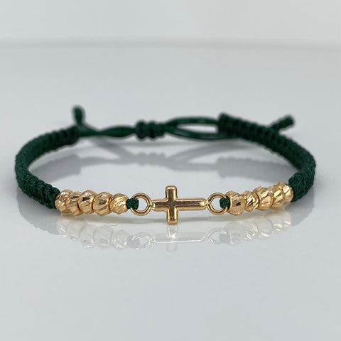 Pulsera tejida Herraje Cruz / BD 10uni 3mm / Hilo Verde Oro amarillo 18k 0,77 Gr *