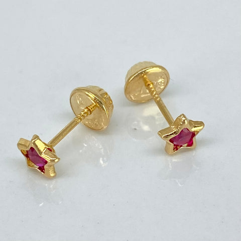 Topos Estrella Circones Fucsias Oro amarillo 18k 0,55 Gr / 5 mm *