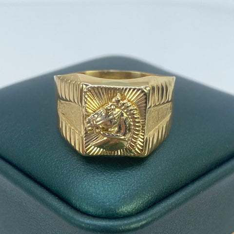 Anillo Caballo Fondo Diamantado Oro amarillo 18k / Talla 11 1/4 / 4,19 Gr †