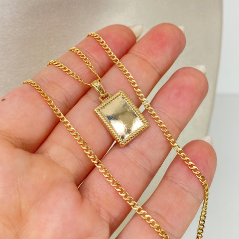 Set Cadena ● Cubana + Dije Placa Rectangular Oro amarillo 18k 2,4 Gr / 2 mm / 45 Cm *