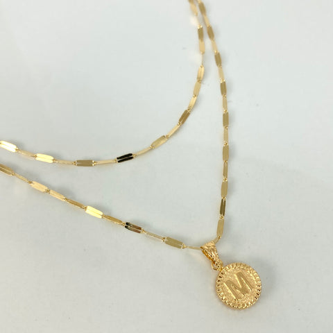 Set Cadena ● Flor Espejo + Dije Letra M Diamantada Oro amarillo 18k 2,1 Gr / 1,7 mm / 45 Cm †