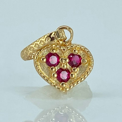 Dije Corazon Circones Fucsias Oro amarillo 0,5 Gr / 1,5 Cm *