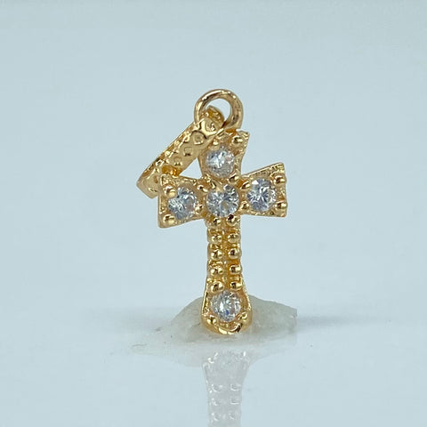 Dije Cruz Circones Blancos Oro amarillo 0,5 Gr / 1,8 Cm †