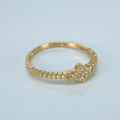 Anillo Trebol Circones Blancos Oro amarillo / Talla 7 3/4 / 1,95 Gr