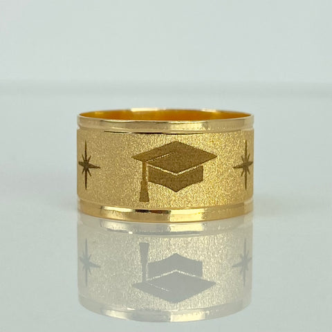 Anillo Argolla Diamantada Birrete Estrellas Oro amarillo 18k / Talla 7 / 2,62 Gr *