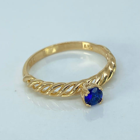 Anillo Solitario Circon Azul Oro amarillo / Talla 7 3/4 / 2,35 Gr *