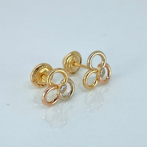 Topos Flor Circon Blanco Tres oros 18k 0,7 Gr †