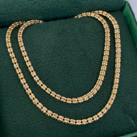 Cadena Punto Cuadrado Diamantado Oro amarillo y Oro blanco 18k +3 / 14,7 Gr / 2,8 mm / 60 Cm †