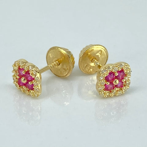 Topos Trebol Circones Blancos Fucsias Oro amarillo 18k 1 Gr / 5,6 mm *