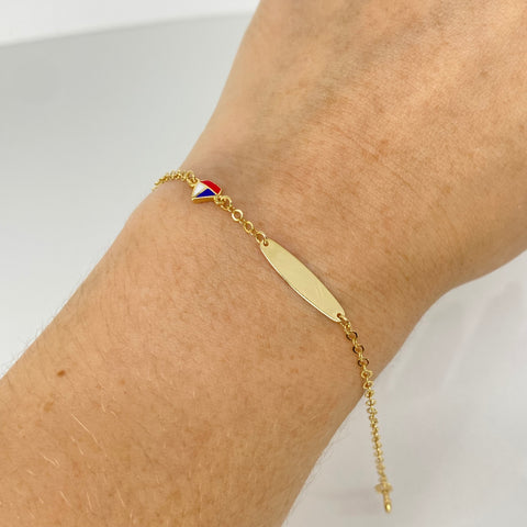 Pulso bebé ● Placa Ovalada Barco Aro Seguido Oro amarillo 18k +3 / 1,16 Gr / 2 mm / 14 Cm