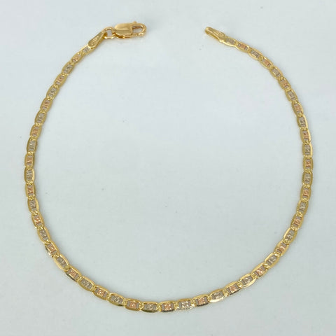 Pulso ● Escalera Plana Diamantado Tres oros 18k +1 / 2 Gr / 2,2 mm / 19 Cm *