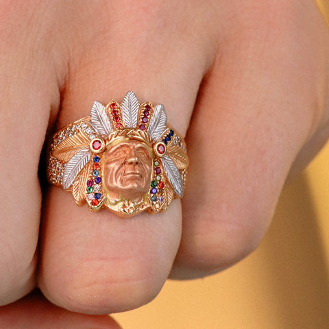 Anillo Indio Personalizado Con Circones POR FABRICACION Oro amarillo y Oro rosa 18k / Talla 6/12 / 12 Gr *