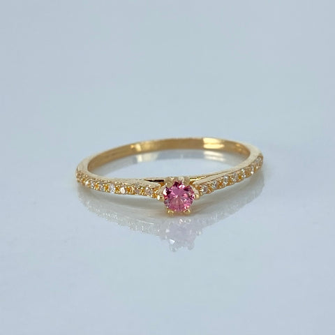 Anillo Solitario Circones Blancos Rosa Oro amarillo / Talla 7 / 1,65 Gr *