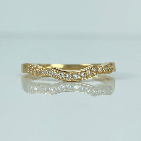 Anillo Linea Curva Circones Blancos Oro amarillo 18k / Talla 6 1/2 / 1,65 Gr †
