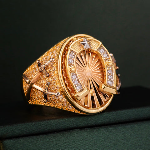 Anillo Herradura Circones Blancos Tres oros / Talla 10 1/4 / 13 Gr *