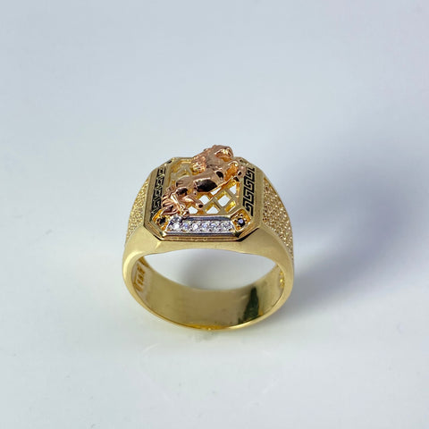Anillo Caballo Circones Blancos Tres oros 18k / Talla 10 3/4 / 9,57 Gr