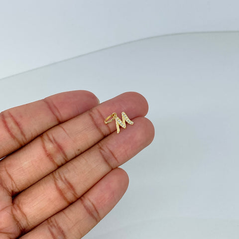 Dije Letra M Circones Blancos Oro amarillo 0,7 Gr / 1,5 Cm