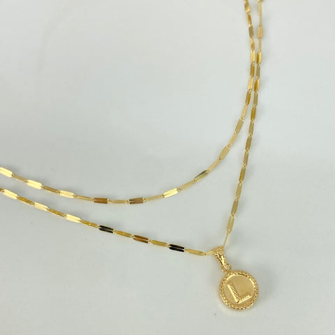 Set Cadena ● Flor Espejo + Dije Letra L Oro amarillo 18k 2,1 Gr / 1,7 mm / 45 Cm †