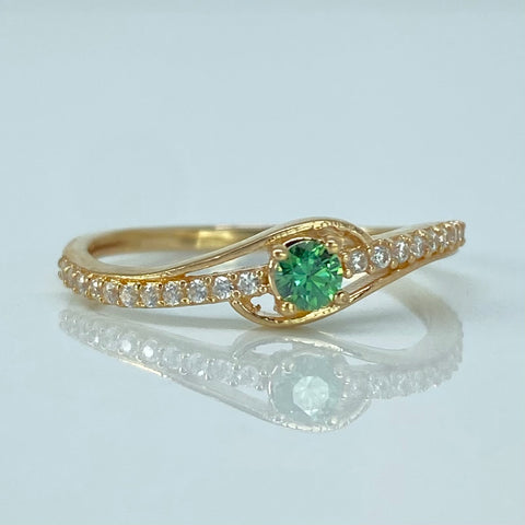 Anillo Solitario Churumbela Circones Blancos Verde Oro amarillo / Talla 6 / 1,55 Gr *