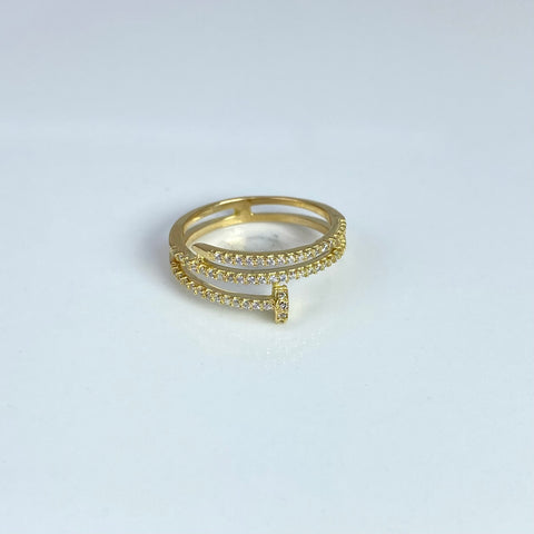 Anillo Clavo Circones Blancos Oro amarillo 18k / Talla 6 / 2,37 Gr *