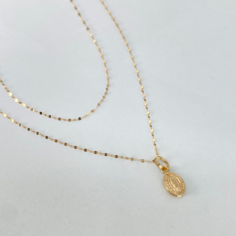 Set Cadena ● Crispeta + Dije Virgen Guadalupe Oro amarillo 18k 0,65 Gr / 1 mm / 50 Cm