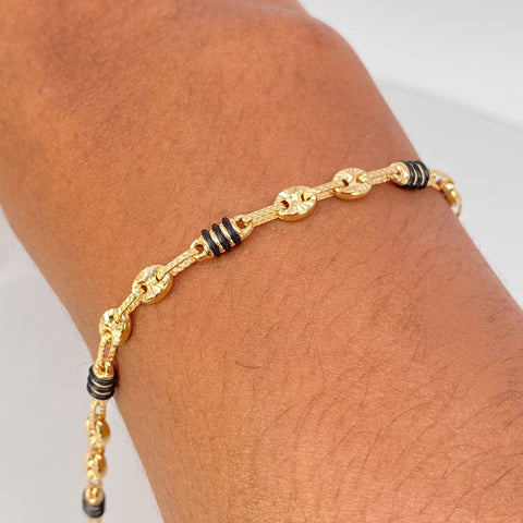 Pulso GC Diamantado Eslabones Cauchos Negros Oro amarillo 4,30 Gr / 4 mm / 18,3 Cm †