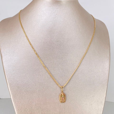 Set Cadena ● China + Dije Virgen Guadalupe Circones Oro amarillo 18k 3,45 Gr / 1,7 mm / 50 Cm †