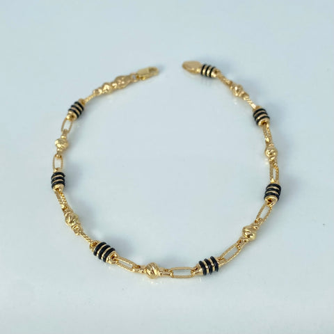 Pulso Rustico Bolas Diamantadas Caucho Negro Oro amarillo 4,10 Gr / 4 mm / 20,7 Cm †