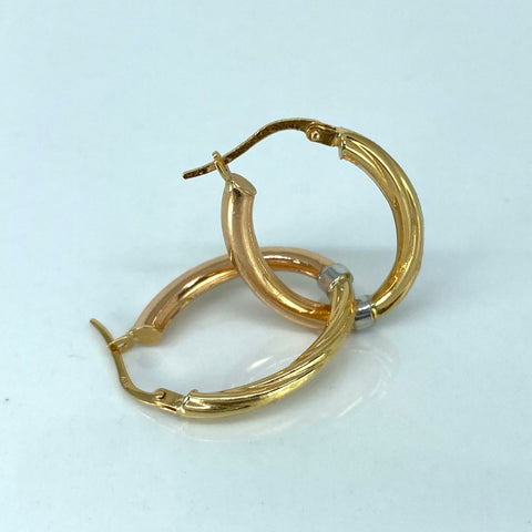 Candongas Ovaladas / Planas Tres Oros 18k 3,18 Gr / 2,6 Cm †