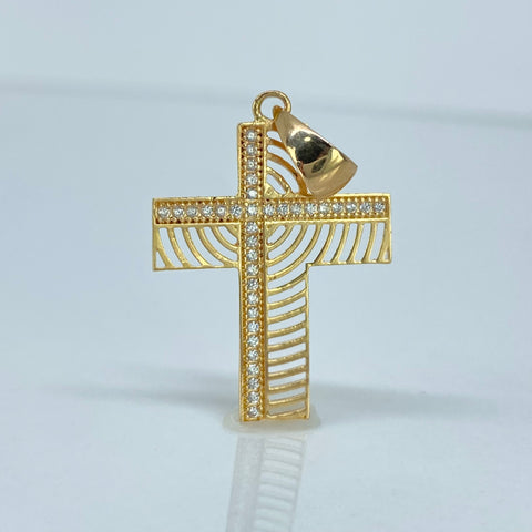 Dije Cruz Circones Blancos Oro amarillo 2,1 Gr / 3,5 Cm