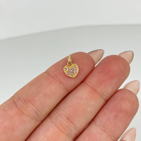 Dije Corazon Circones Rosas Oro amarillo 0,52 Gr / 1,3 Cm †