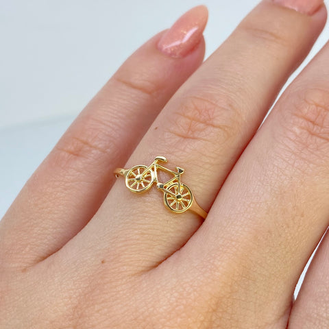 Anillo Bicicleta Oro amarillo 18k / Talla 7 1/2 / 1,12 Gr *