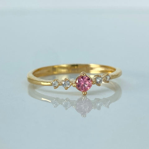 Anillo Solitario Circones Blancos Rosa Oro amarillo / Talla 7 / 1,6 Gr