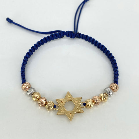 Pulsera tejida Herraje Estrella David / BD 10uni 5mm / Hilo Azul Tres oros 18k 2,0 Gr *