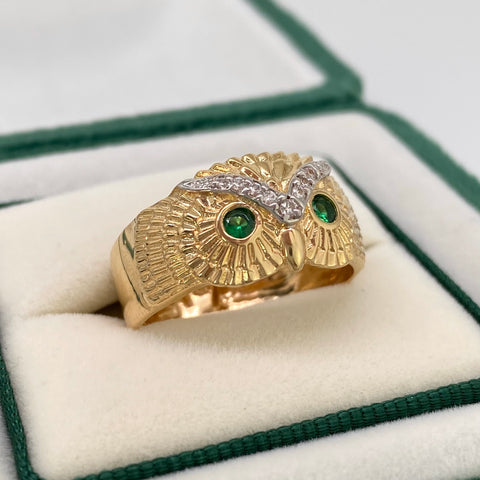 Anillo Búho Oro amarillo 18k / Talla 10 1/2 / 5,36 Gr *