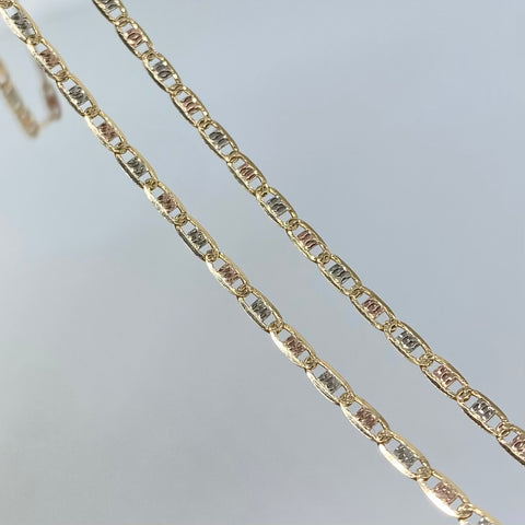 Cadena ● Escalera Plana Diamantada Tres oros 18k 4,37 Gr / 2 mm / 60 Cm *