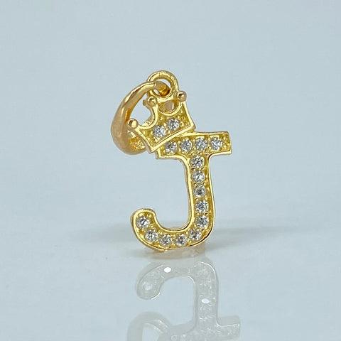 Dije Corona Letra J Circones Blancos Oro amarillo 18k 0,8 Gr / 2,2 Cm *