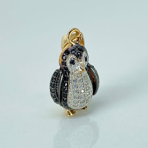 Dije Pinguino Articulable Circones Negros Blancos Oro amarillo y Oro blanco 18k 3,42 Gr / 2,8 Cm