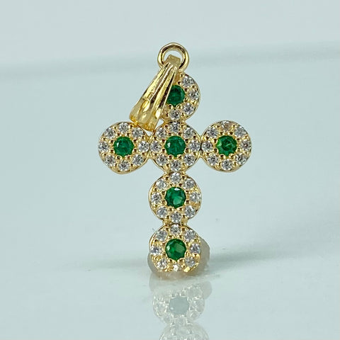 Dije Cruz Circones Blancos Verdes Oro amarillo 1,5 Gr / 2,6 Cm †