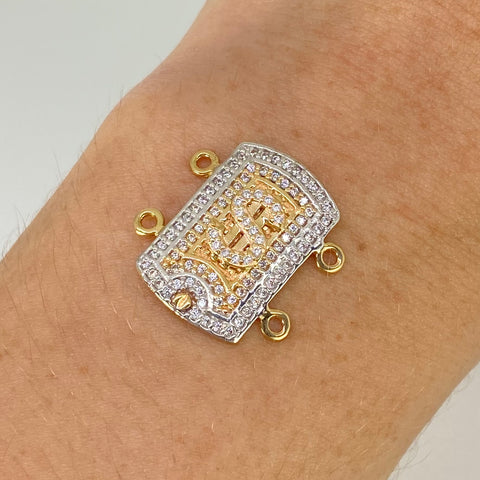 Herraje Signo Dolar Circones Blancos Oro amarillo y Oro blanco 18k 3,48 Gr / 2 Cm  *