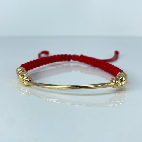 Pulsera tejida Herraje Melcocho / BD 8uni 6mm / Hilo Rojo Oro amarillo 1,07 Gr *