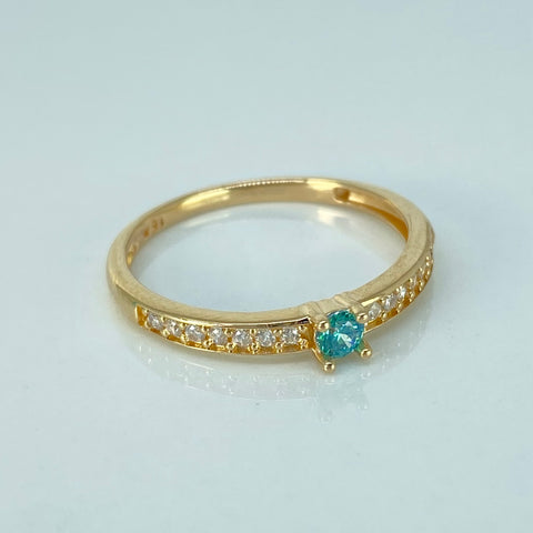 Anillo Solitario Churumbela Circon Azul Blancos Oro amarillo / Talla 7 3/4 / 1,92 Gr †